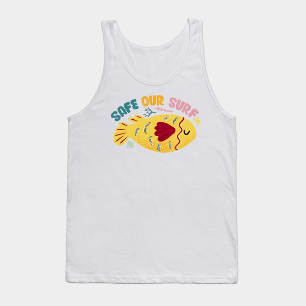 Safe our Surf quote with cute sea animal fish, starfish, coral and shell Tank Top by jodotodesign